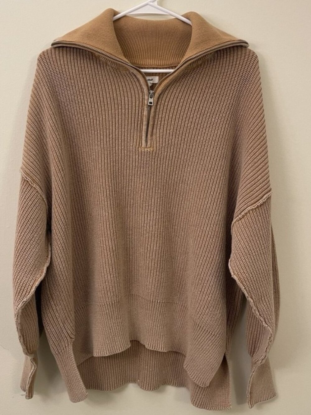 Aerie Tan Oversized Quarter Zip Sweater Size XS